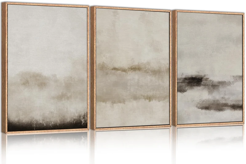 HPINUB Large Abstract Framed Canvas Wall Art Set,Minimalist Beige Gray Pastel Watercolor Wall Decor,Modern Illustration Neutral Art Painting for Living Room,Bedroom,Dining Room,Office -24"x36"x3