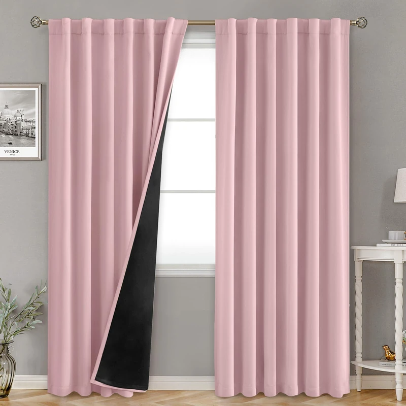 BGment 100% Blackout 80 Inch Curtains with Thermal Insulation Liner, Rod Pocket and Back Tab Double Layer Room Darkening Window Treatment Drapes for Living Room (52 x 80 Inch, 2 Panels, Pink)