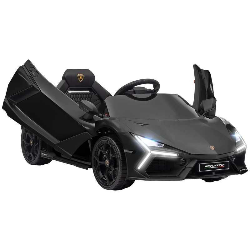 AIYAPLAY Lamborghini Revuelto Licensed Kid Electric Car, 12V Kids Electric Ride On with Butterfly Doors, Suspension, Remote Control, LED Lights, Horn, USB, MP3 for 3-5 Years, Black