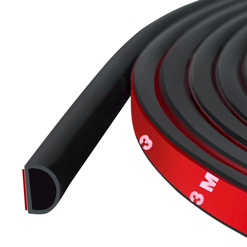 Weather Stripping Door Seal Self Adhesive Weather Strip Silicone D Shaped Sealing Strip for Door/Window Frame, 6m Length, Black Color (14mm W × 12mm T)