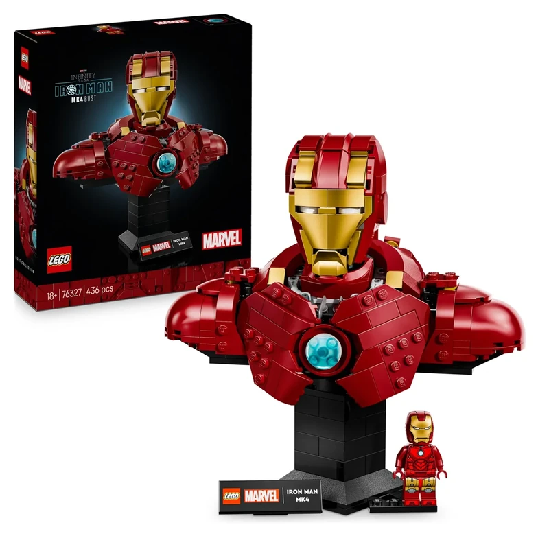 LEGO Marvel Iron Man MK4 Bust - Display Model Building Set for Adults incl. a Tony Stark Minifigure, plus Shoulder Cannons and a Rotating Head - Collectible Avengers Gift for Fans - 76327