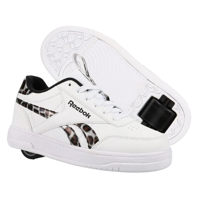 Heelys x Reebok CL Court Low (HE01517110) Wheeled Shoe, White/Snow Leopard, Adult, 7