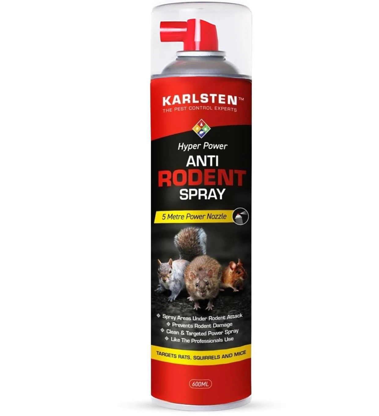 Karlsten 600ml Hyper Power Rat & Mouse Spray 5 Metre| Strong Natural Peppermint Formula | Homes, Cars, Lofts, Machinery & Areas Prone to Rodent Activity