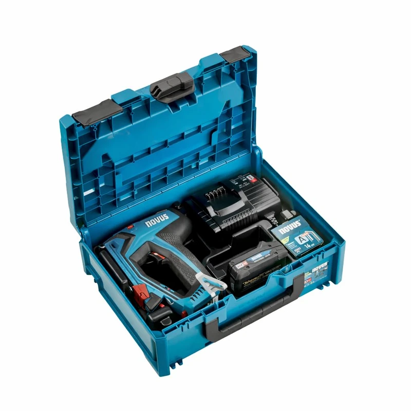 Novus J-551 0366 Battery Stapler Set for Flat Wire Staples up to 14 mm Nails up to 16 mm Weight 5.22 kg Includes Battery, Charger and 5,000 Staples