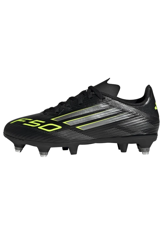 adidas Unisex Kids F50 League Soft Ground Football Boots Kids, core Black/Iron met./Lucid Lemon, 2.5 UK