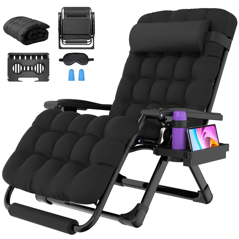 Suteck Oversized Zero Gravity Chair,33In XXL Outdoor Recliner Chair w/Removable Cushion&Headrest, Camping Lounge Chair w/Upgraded Lock&Footrest, Reclining Patio Chairs for Indoor Outdoor,500LBS