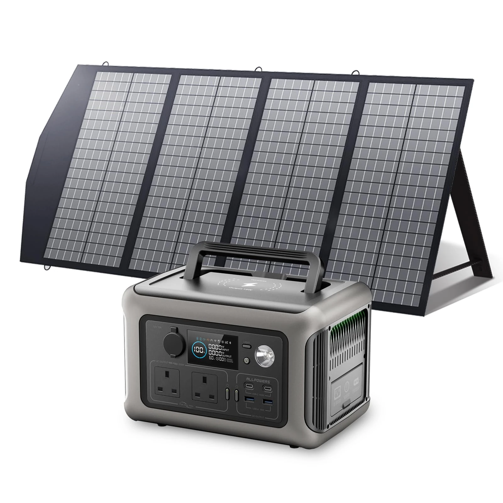 ALLPOWERS Portable Power Station R600 with 140W Foldable Solar Panel, 2x 600W AC Output/299Wh LiFePO4 Battery, 100% Charged in 1 Hour Solar Generator, USB-C 100W Home Backup Power, Camping RVs
