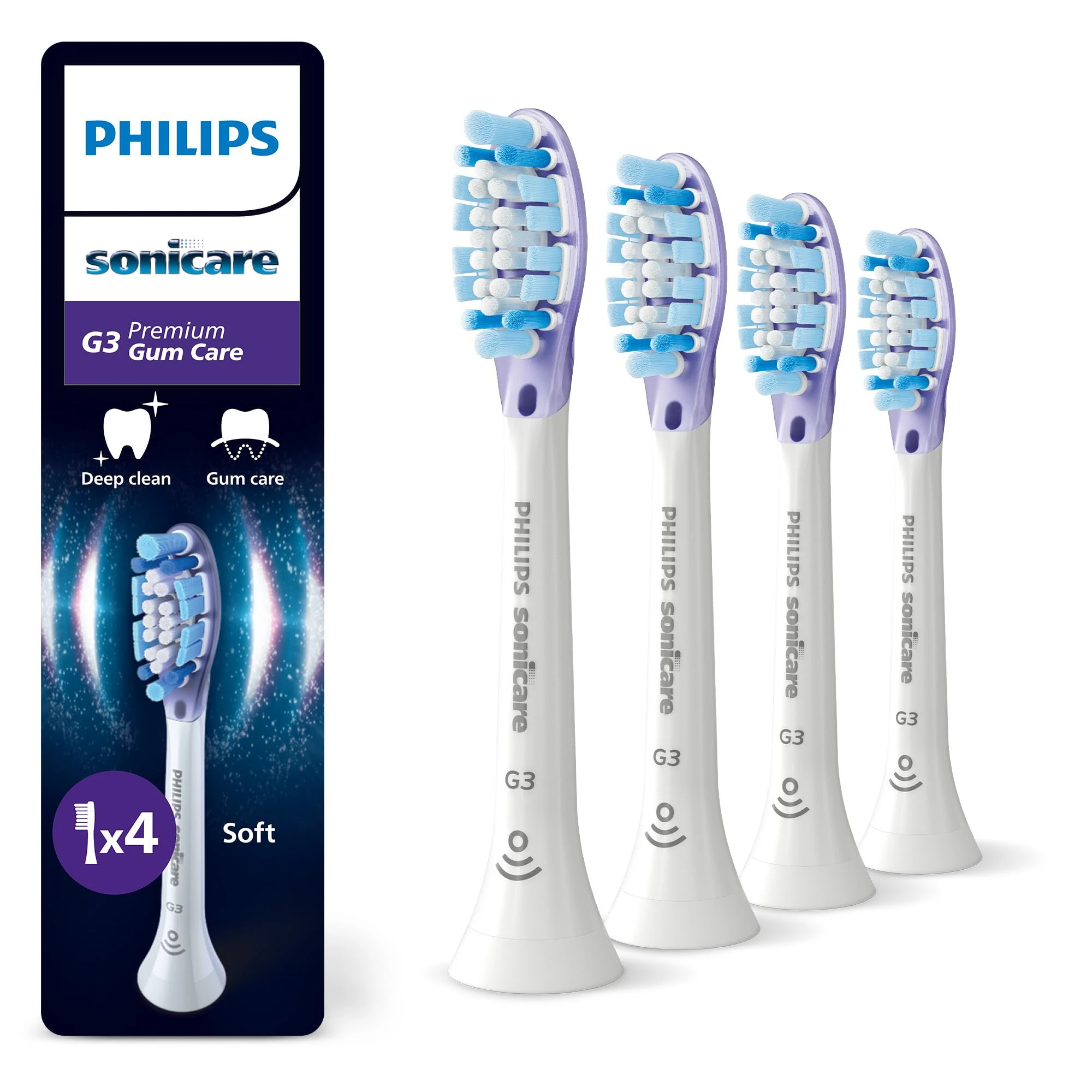 Philips Sonicare G3 Premium Gum Care, Genuine Replacement Toothbrush Heads, White, 4 Pack, HX9054/87