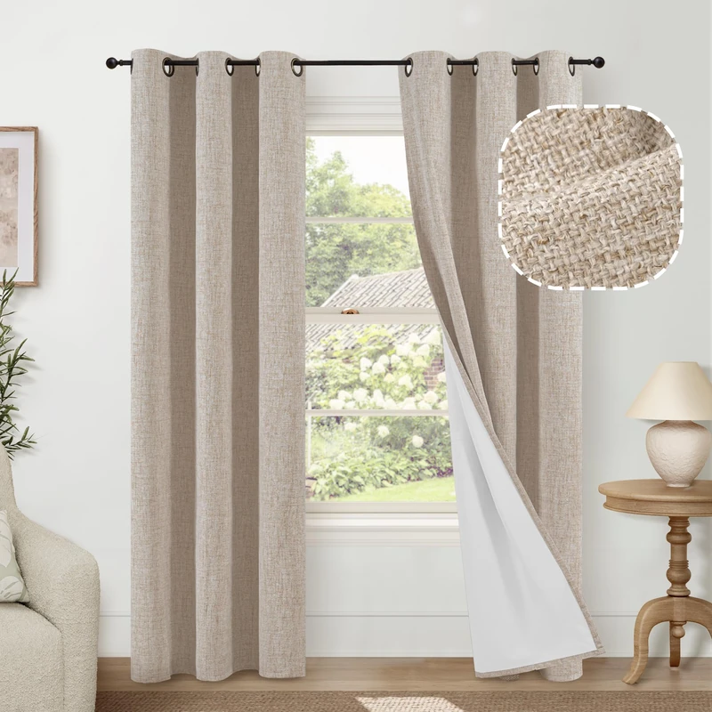 Lajode Linen Blackout Curtains for Living Room Narrow Window, Thermal Insulated Complete Light Blocking Privacy Soundproof Small Curtains for Bedroom, Each 38 Inch Wide 80 Inch Length 2 Panels, Beige