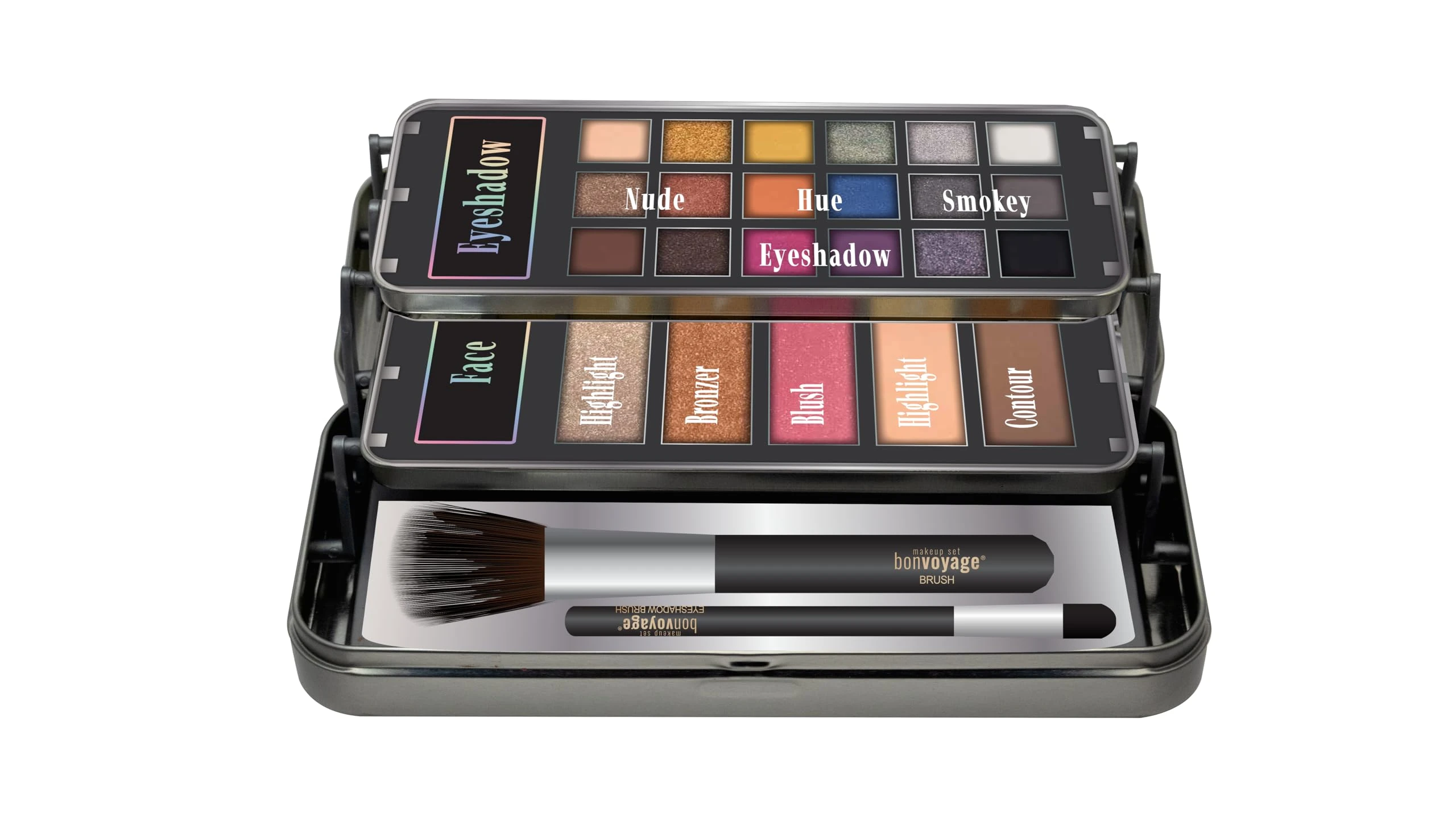 bonvoyage, 26-Piece Makeup Kit with Eyeshadows, Face Makeup and Brushes, Includes Bronzer, Blush and Highlighter, Portable and Lightweight Case with Mirror, Hello Beautiful