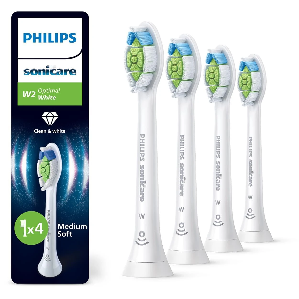 Philips Sonicare W2 Optimal White, Genuine Replacement Toothbrush Heads, White, 4 Pack, HX6064/87