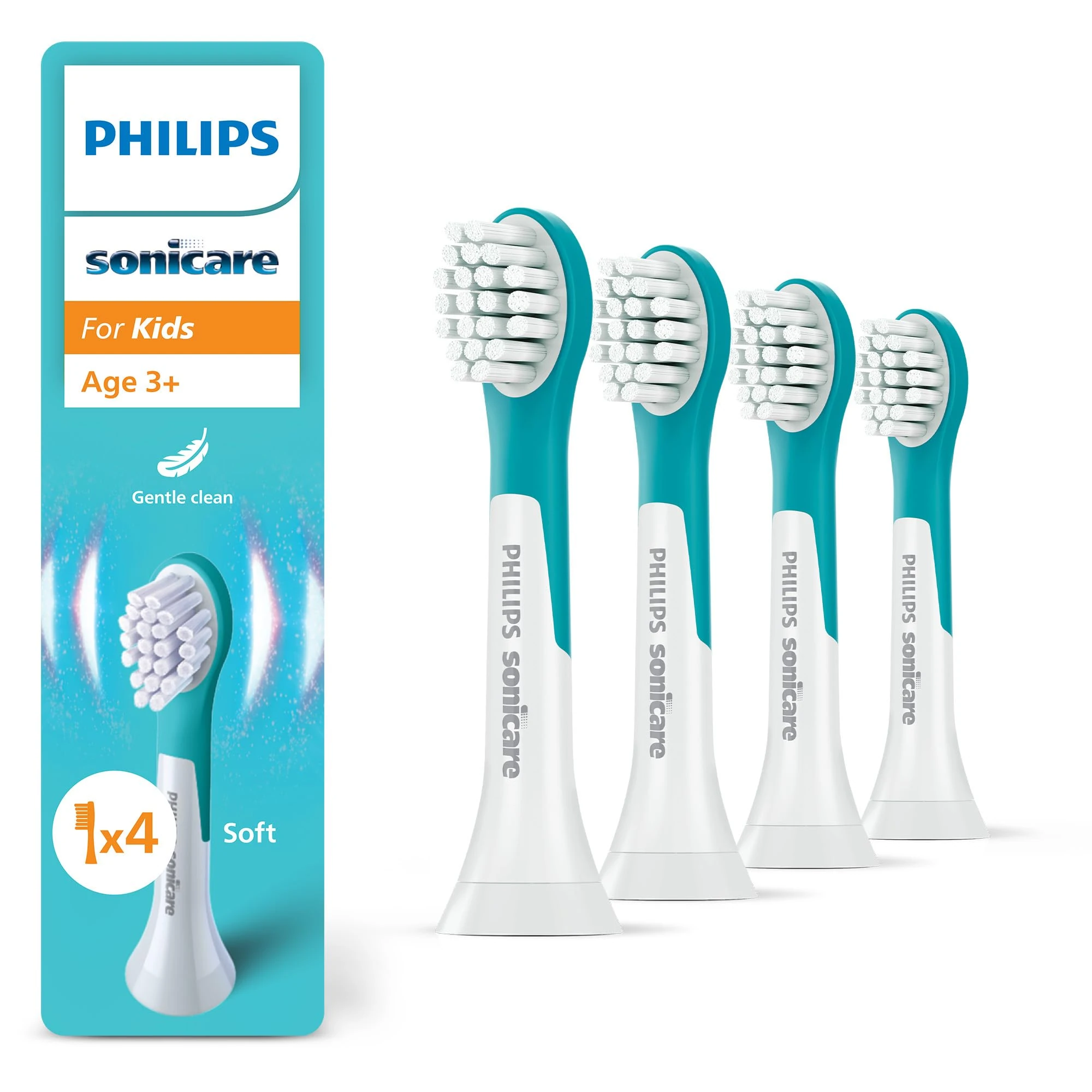 Philips Sonicare for Kids, Genuine Replacement Toothbrush Heads for Kids Aged 3+, 4 Pack, HX6034/90