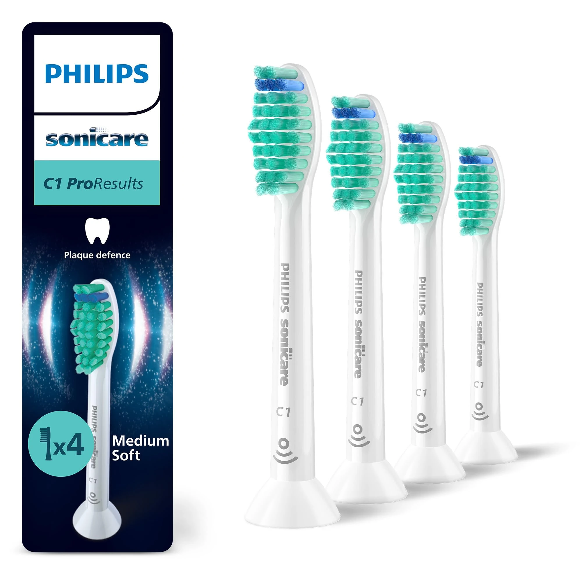 Philips Sonicare C1 ProResults, Genuine Replacement Toothbrush Heads, White, 4 Pack, HX6014/87