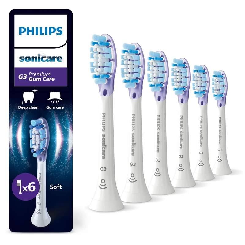 Philips Sonicare G3 Premium Gum Care, Genuine Replacement Toothbrush Heads, White, 6 Pack, HX9056/87