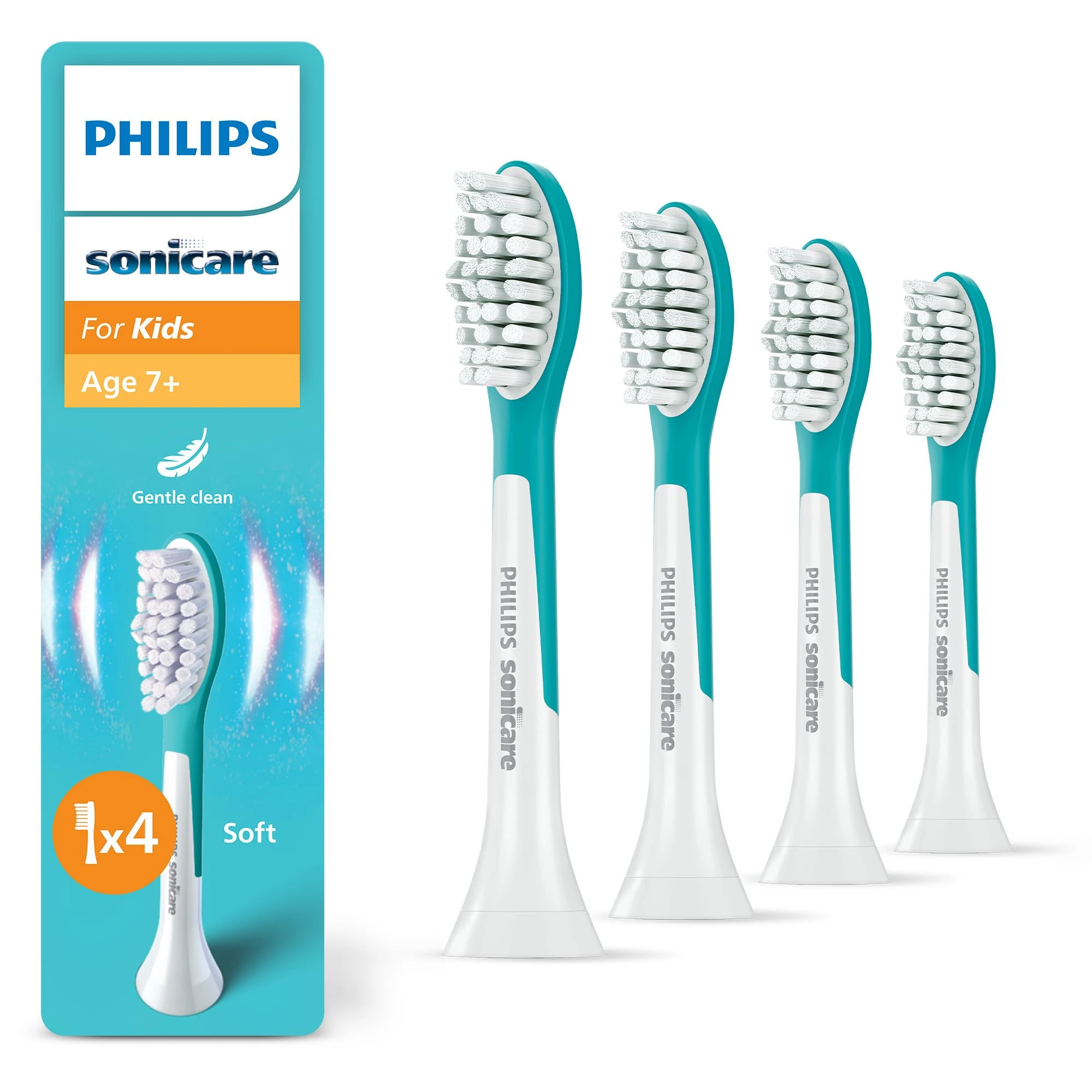 Philips Sonicare for Kids, Genuine Replacement Toothbrush Heads for Kids Aged 7+, 4 Pack, HX6044/90