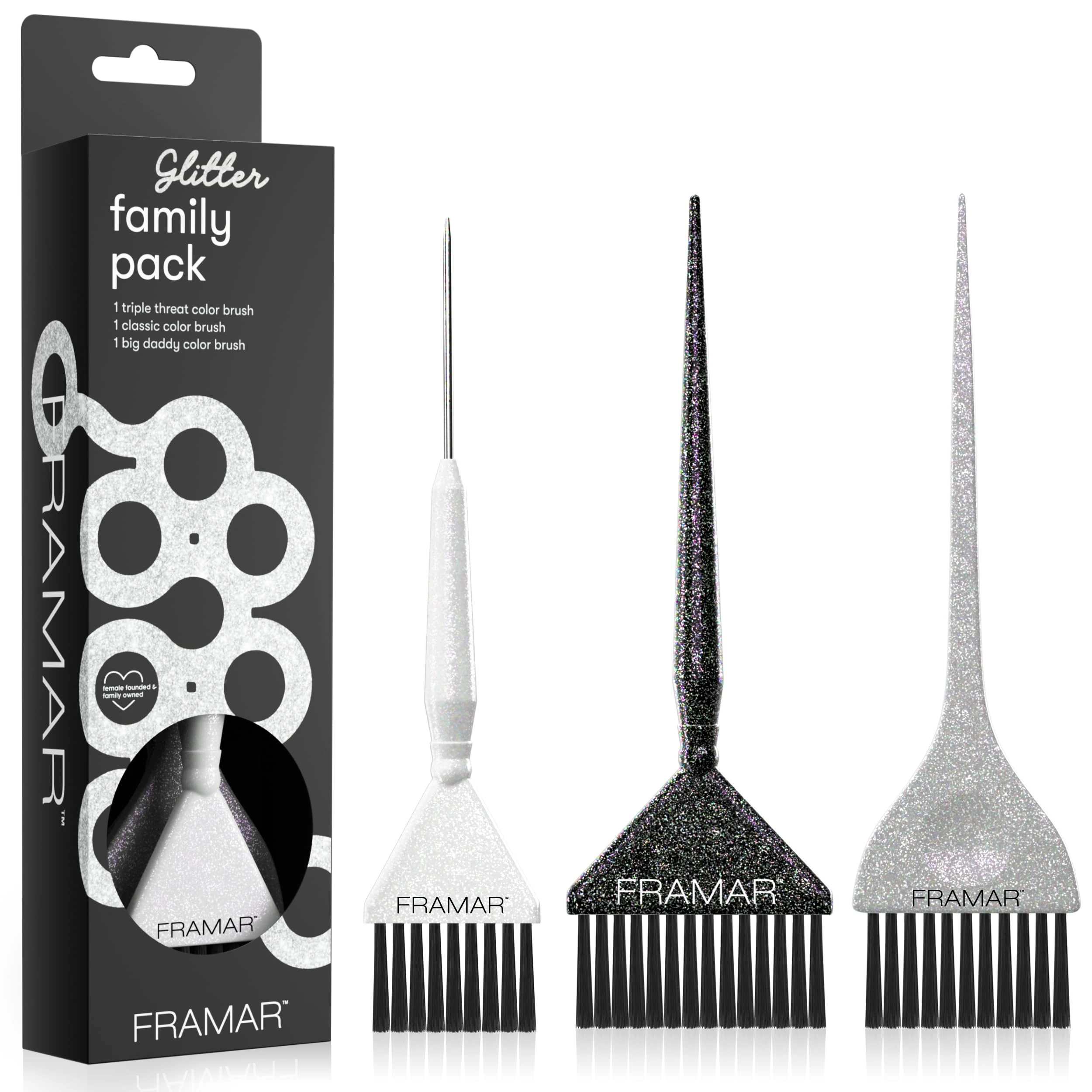 FRAMAR Hair Dye Brush Set – Hair Colour Brush For Hair Bleach Kit, Hair Tint Brush For Hair Lightener, Highlights Hair Dye Kit, Tinting Brush For Root Touch Up, Hair Highlighting Kit – 3 Pack Glitter
