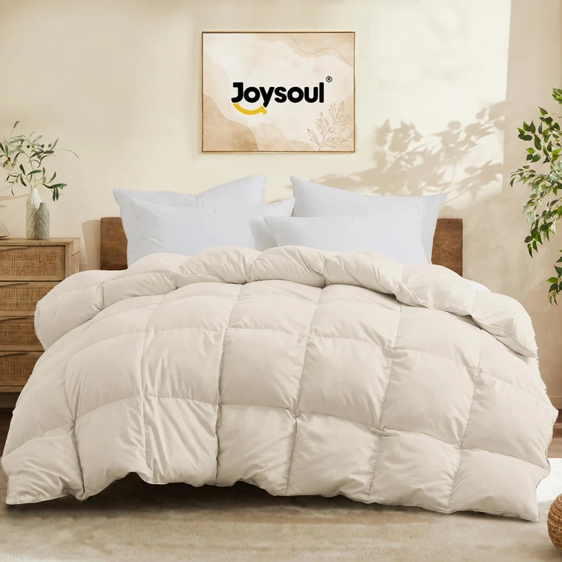 Joysoul King Size Down Comforter - All Season Ultra Soft Goose Down & Feather Fiber Fill, Luxury Hotel Cream Duvet Insert with Corner Tabs (104" X 88")