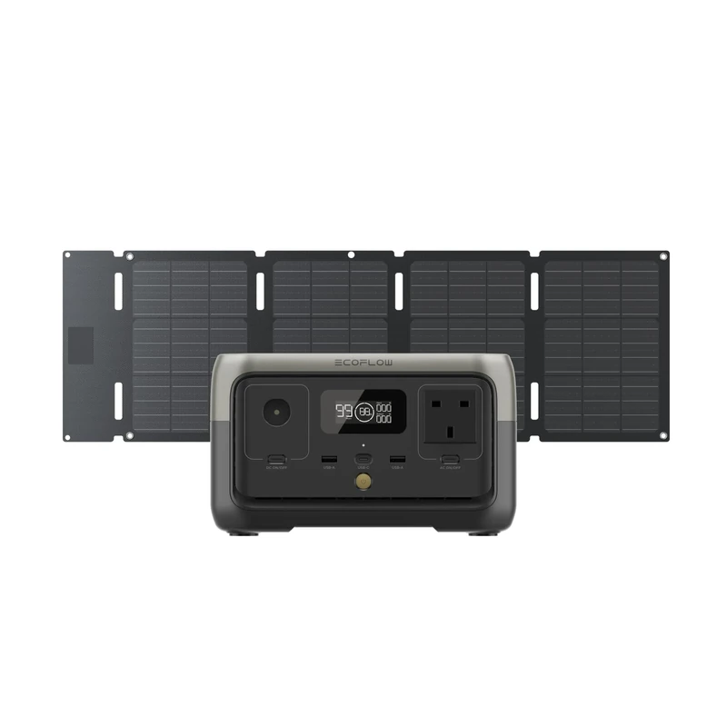 ECOFLOW Portable Power Station RIVER 2 with 45W Type-C Solar Panel, 256Wh LiFeP04 Battery/ 1 Hour Fast Charging, Up To 600W Output, Solar Generator for Outdoor Camping/RVs