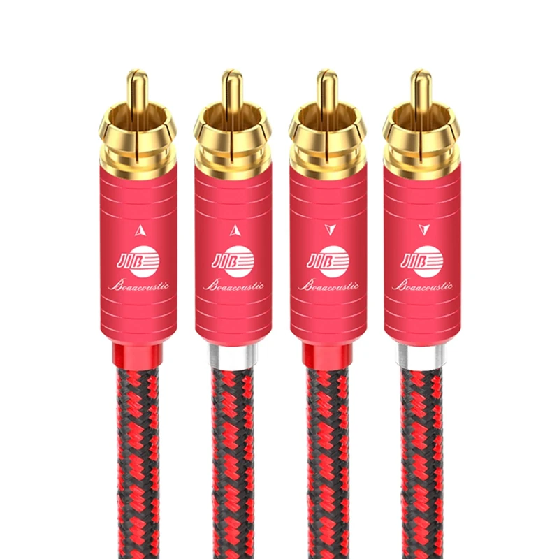 BOAACOUSTIC JIB 2 RCA Audio Cable RCA/phono cable, 2×2 plugs for Amplifier,Active Speakers or Subwoofer with Gold-Plated Plugs, 2m, Red