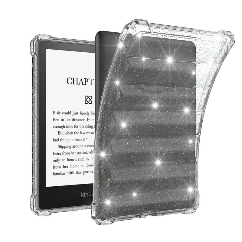 Clear Case for 6.8" All-New Kindle Paperwhite (11th Generation-2021) and Kindle Paperwhite Signature Edition,Lightweight Silicone Slim Rubber TPU Back Cover - Transparent (Glitter Inflated Strip)