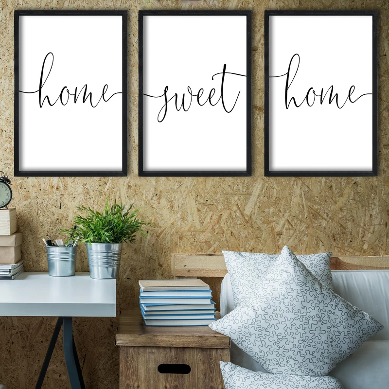 Home Sweet Home Sign Set of 3 Wall Art Decor 16"x24" Vintage Bedroom Above Bed Minimalist Modren Living Room Wooden Framed Warm And Cozy Family Wall Hanging Decoration (Black)