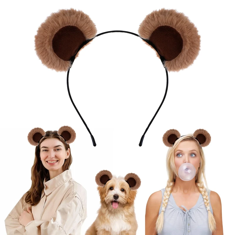 Tyqour Brown Bear Ears Cute Bear Costume Adult for Halloween Festival Cosplay Party Chipmunk Ears Bear Headband Movable Bear Ears Headband for Washing Face Women
