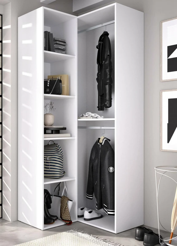 Dmora Brandberg Large Wardrobe, Bedroom Furniture, Storage Cabinet, Clothes Hanger, 85 x 85 x H 205 cm, White and Oak