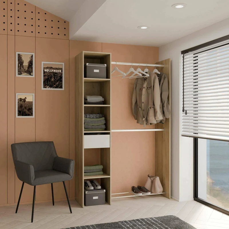 Dmora Adour Large Wardrobe, Bedroom Furniture, Storage Cabinet, Clothes Cabinet, 118 x 40 x H 183 cm, Matt White, Oak, Matt White