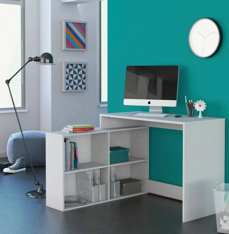 Arros Desk, Multipurpose Writing Desk, Office Table for PC Holder, Worktop, 112 x 101 x H 77 cm, Matt White