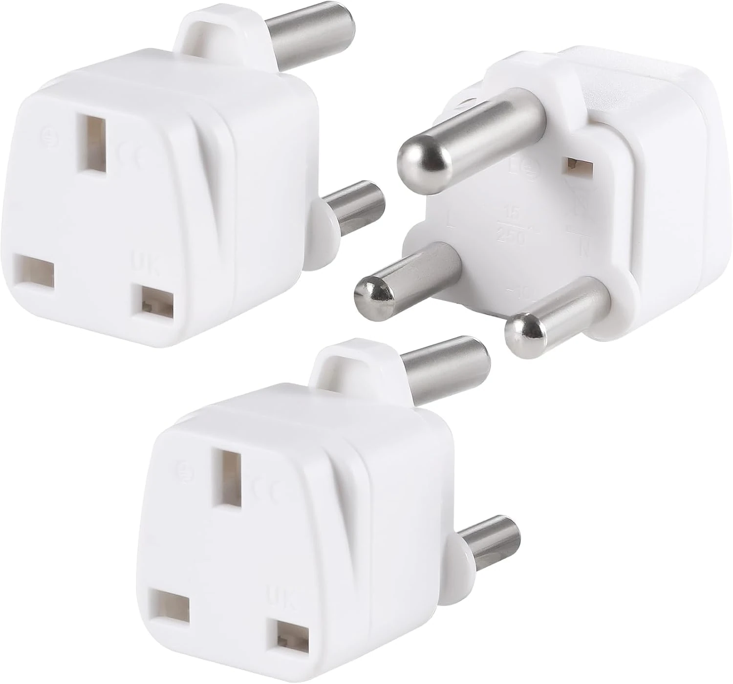 3-Pack UK to South Africa Plug Adapter, VSEER South Africa Power Converter Grounded Universal Travel Adapter 3 Pin South Africa International Type M Plug (White)