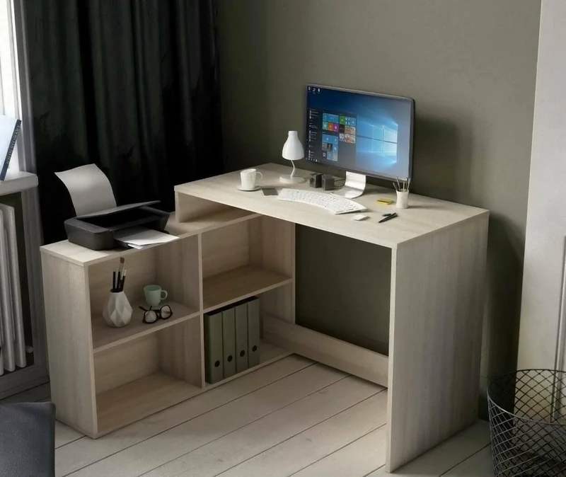 Arros Desk, Multipurpose Writing Desk, Office Table for PC Holder, Worktop, 112 x 101 x H 77 cm, Oak and White