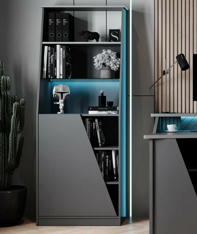 Dmora Garonne Bookcase, Office Shelf, Bookcase, Library, 72 x 34 x H 185 cm, Black