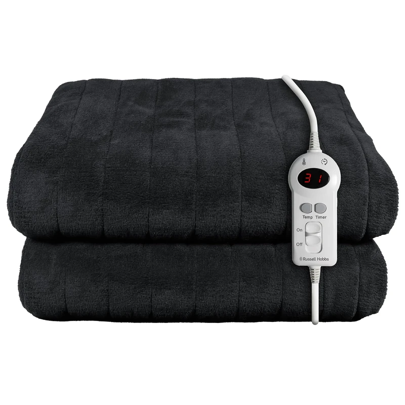 Russell Hobbs Electric Blanket Black Heated Throw Sherpa & Microfleece 130 x 180 cm with Digital Remote, Auto Shutoff Overheat Protection 12 Hour Timer, 9 Heat Settings 2 Year Guarantee, RHHT1004BLA