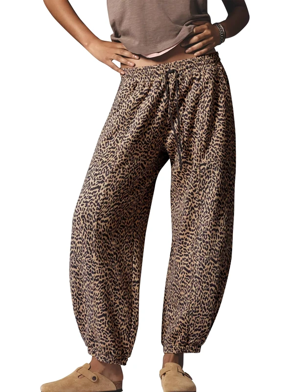 Anoumcy Leopard Pants Women Baggy Sweatpants Casual Cheetah Print Lounge Barrel Pants Trousers with Pockets, Brown, XL