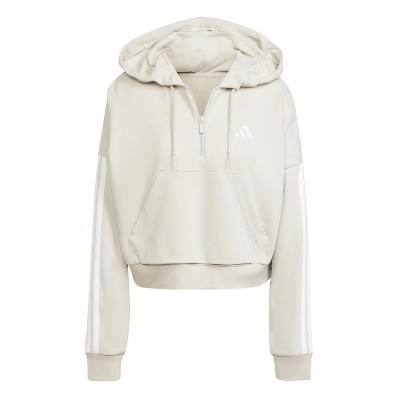 adidas Women's ESSENTIALS 3-STRIPES FRENCH TERRY QUARTER-ZIP HOODIE, Wonder Alumina/White, L
