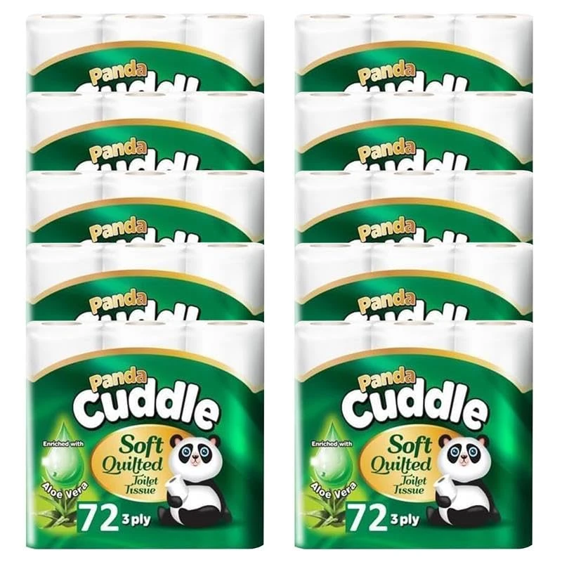 Panda Cuddle Toilet Roll 3-Ply Soft Ultimate Quilts Toilet Paper - Scented Toilet Rolls - Premium Bathroom Toilet Loo Tissue Paper for Luxurious Comfort and Hygiene(Cuddle Aloe Vera, 90 Rolls)