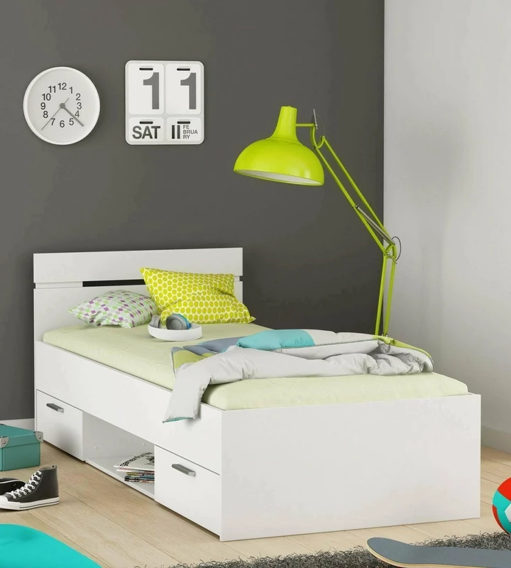 Dmora - Buech Single Bed, Bed Base for Bedroom, Bedding by Room, Mattress Support, 204 x 95 h74 cm, Matte White