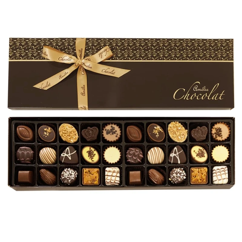 Amelie Chocolat Luxury Collection | Luxury Handmade Chocolates | Adult Chocolate Gifts | 30 Assorted Chocolates | Belgian Chocolate Gifts | Chocolate Fillings | Pralines | Ganache