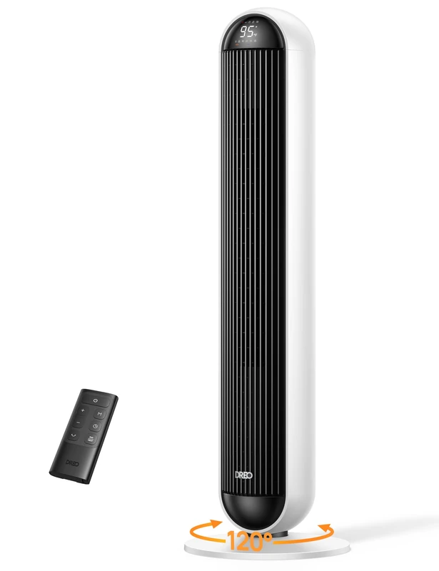 DREO Tower Fan & Heater, 29.2ft/s Standing Fans for Bedroom, 17 Levels, 6 Modes, 120° Oscillation, 42 Inch, 12H Timer, 25dB Quiet, with Remote, for Office, Large Room, White