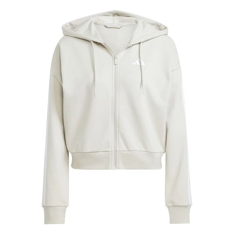 adidas Women's Essentials 3-Stripes French Terry Full Zip Hoodie Sweatshirt, wonder alumina/white, XXS