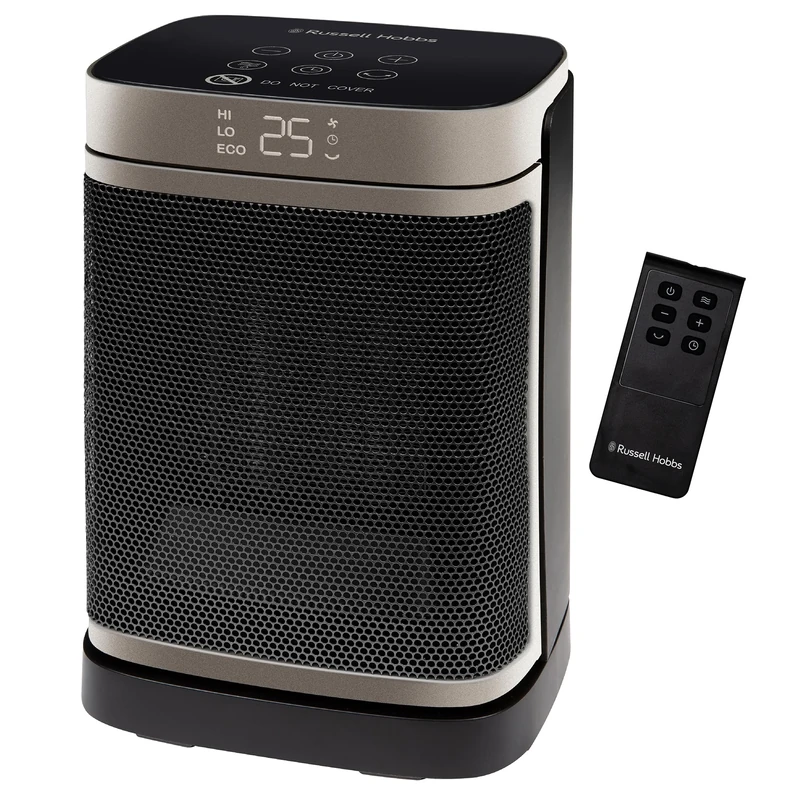 Russell Hobbs Space Heater in Black & Gold 1500W Silent Portable Oscillating Ceramic Electric Heater, Low Energy Digital Display, 4 Modes, 24hr Auto Timer, Overheat Protection, RHCH2001G
