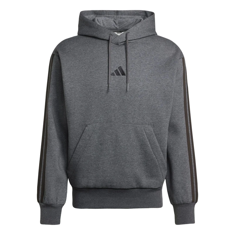 adidas Men's ESSENTIAL THREE STRIPES FLEECE HOODIE, dark grey heather/black, S