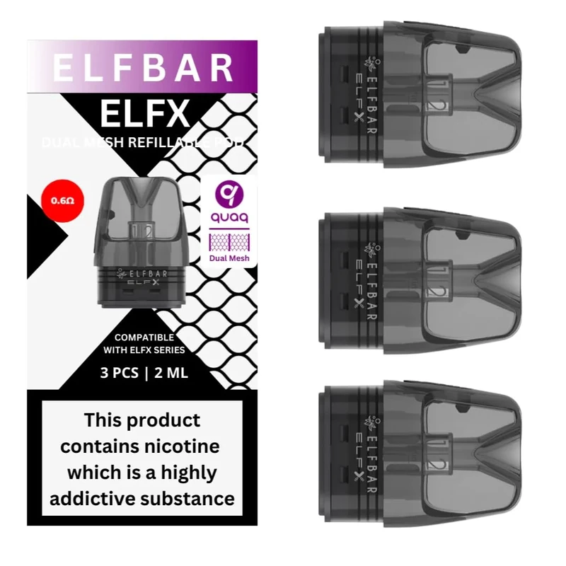 Elfx Pods (0.6) - 3 Pack - Compatible with Elfx Kit, Elfx Pro Vape Kit - No Nicotine (0.6ohm)