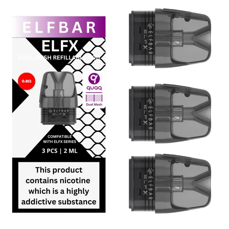 Elfx Pods (0.8) - 3 Pack - Compatible with Elfx Kit, Elfx Pro Vape Kit - No Nicotine (0.8ohm)