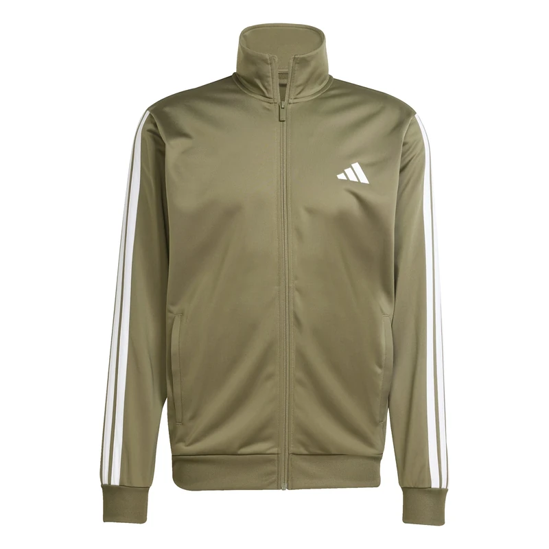 adidas Men's SPORTSWEAR BASIC 3 STRIPES TRICOT TRACKSUIT, olive strata/white, XXL Short