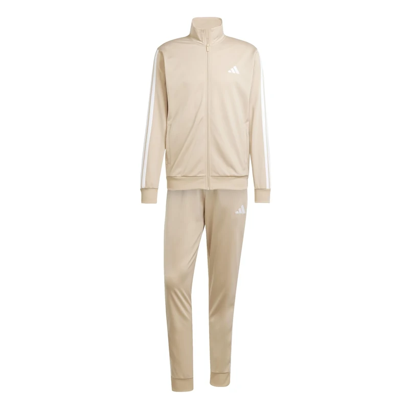 adidas Men's SPORTSWEAR BASIC 3 STRIPES TRICOT TRACKSUIT, magic beige/white, M