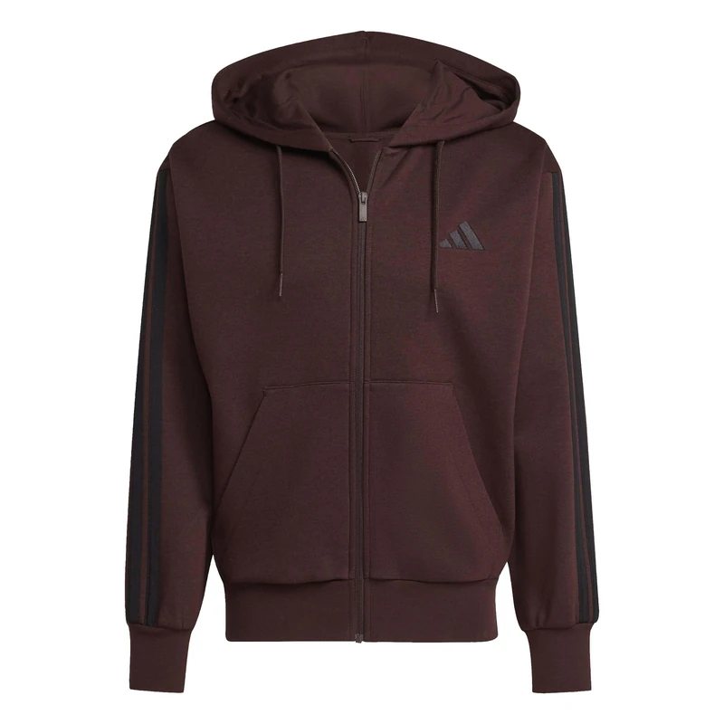 adidas Men's ESSENTIAL THREE STRIPES FLEECE ZIPPER HOODIE, shadow brown/black, L