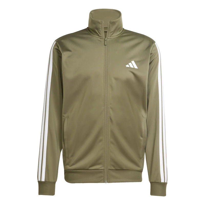 adidas Men's SPORTSWEAR BASIC 3 STRIPES TRICOT TRACKSUIT, olive strata/white, S