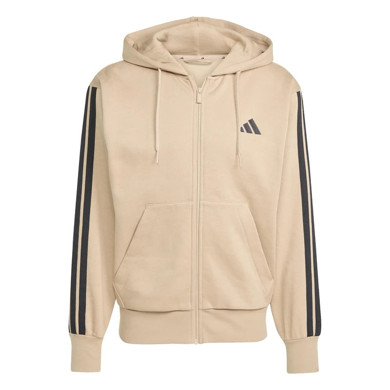 adidas Men's ESSENTIAL THREE STRIPES FLEECE ZIPPER HOODIE, warm sandstone/black, XXS