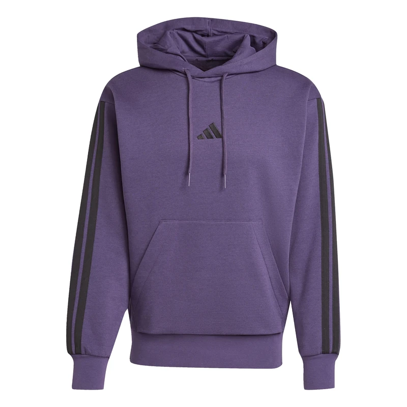 adidas Men's ESSENTIAL THREE STRIPES FLEECE HOODIE, aurora plum/black, XL